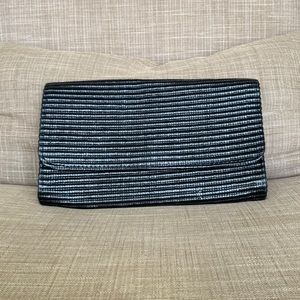 ⚡️H&M Black woven clutch faux straw flap over envelope clutch
